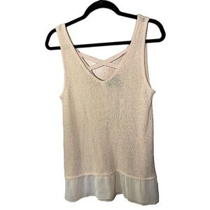 August Silk Sleeveless Tunic Top Cotton Knit w/ Chiffon Hem Beige Ladies Medium